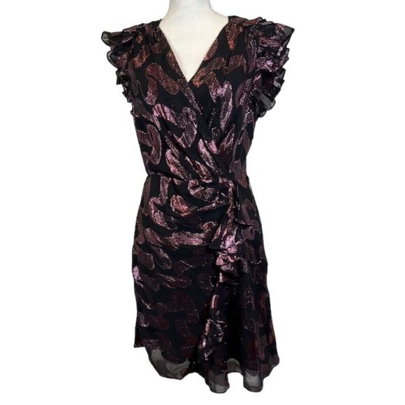 Rebecca Taylor Silk Sleeveless Ribbon Lurex Jacquard Dress Black Pink Size 6/8 - Picture 2 of 14